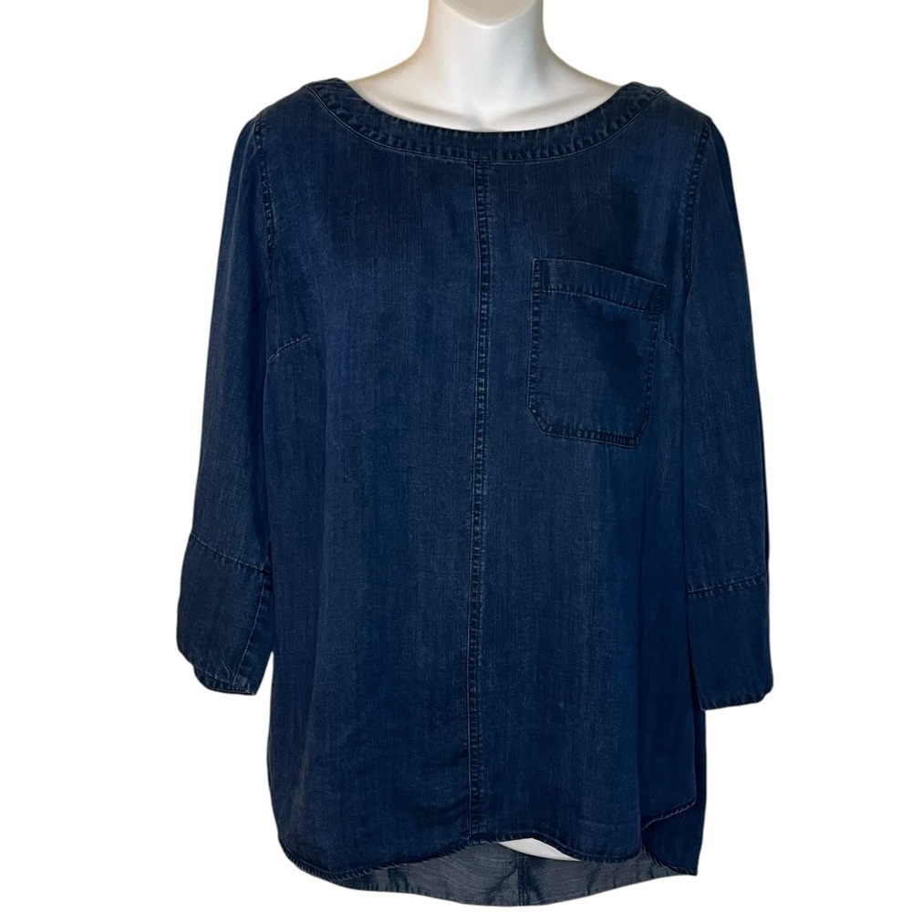 Soft Surroundings dark blue chambray top size L